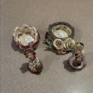 Decorative Ceramic Figurine Set with Floral Accents